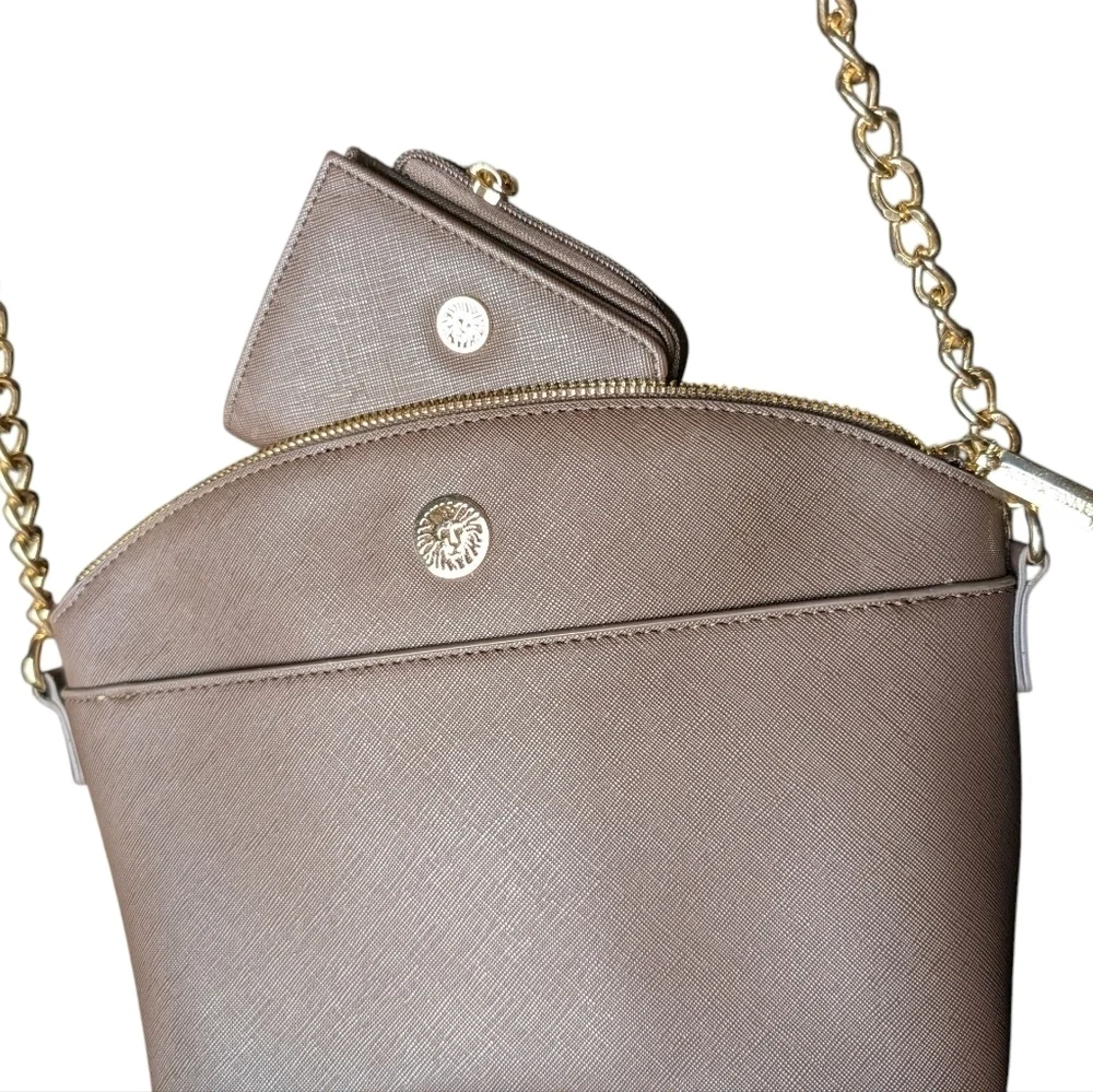 Anne Klein Brown Bag Set Purse Wallet Duo Gold Accents Chain New No Tags